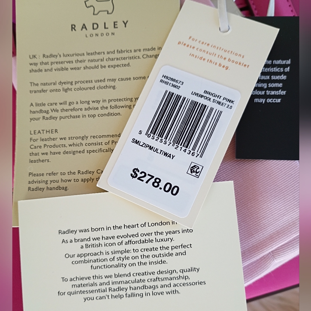 Radley London Hot Pink/Coulis Leather Liverpool Street Small Multiway Satchel - Picture 16 of 16